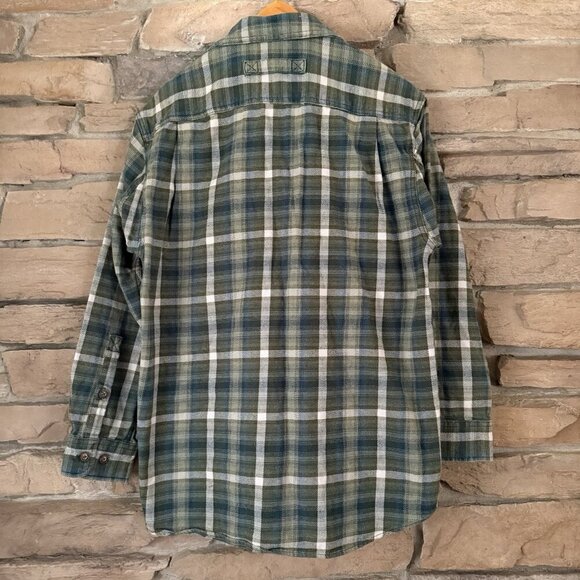 Duluth Trading Co. Flannel Shirt Men’s M Green Blue Plaid Long Sleeve - Picture 3 of 9